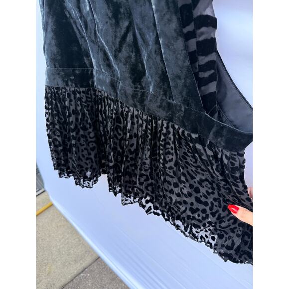 Vintage Roberto Cavalli Black Y2K Devoré Velvet Animal Print Lace Slip Dress - Picture 9 of 13